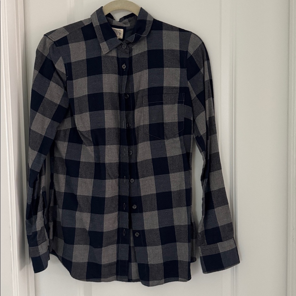 J. Crew Navy and Gray Checkered Shirt